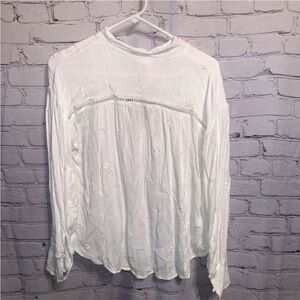 Free People White Long Sleeve Top Size Small Flowy Minimalist  Good Preowned‎